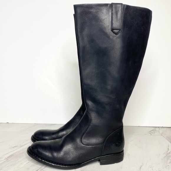 Born Shaunie Black Leather Wide Calf Riding Boot 6M - Picture 1 of 15
